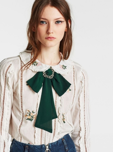Zara Accessories - Zara Bow Necklace With Brooch, Green.